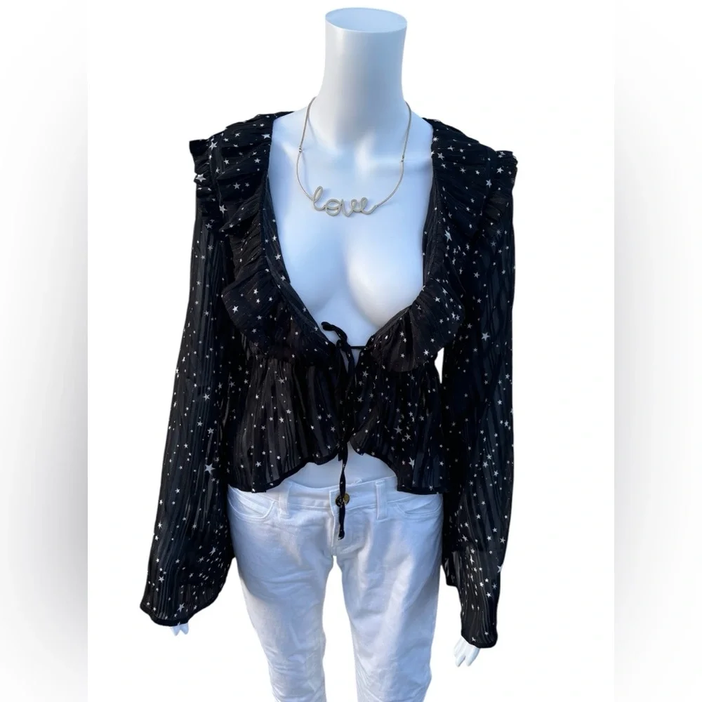 Black Ruffled Women's Top - Picture 1 of 5